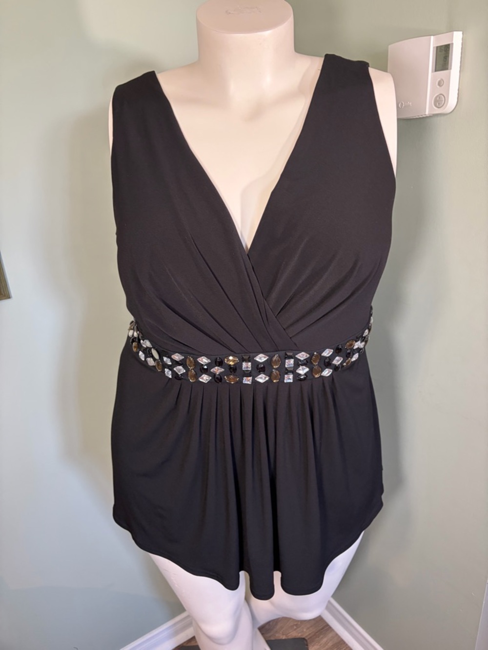 65. R&M Richardโs Black Beaded Waist Surplice Tank Top